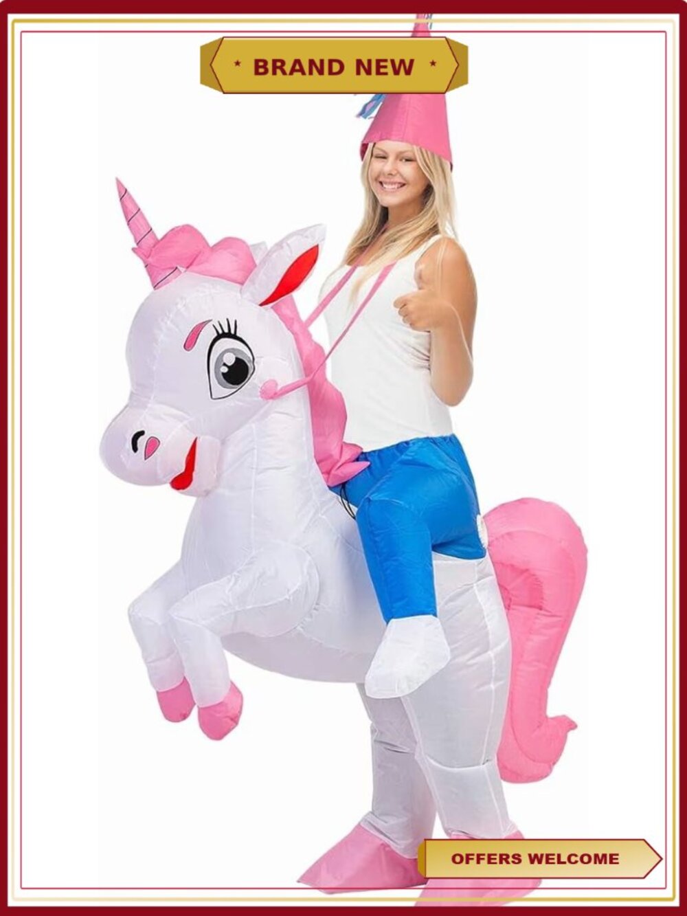 GOOSH Inflatable Unicorn Costume Adult Size Blow Up Riding Unicorn Halloween
